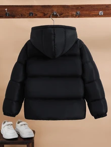 SHEIN Tween Boy Casual Thermal Lined Thick Zip-Up Hoodie Winter Jacket - Black - View 5