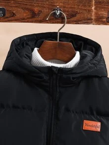SHEIN Tween Boy Casual Thermal Lined Thick Zip-Up Hoodie Winter Jacket - Black - View 6