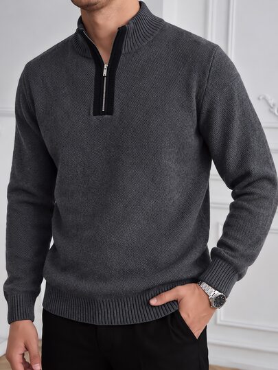 Core Aspect Men's Autumn/Winter Stand Collar Knit Sweater, Vintage Half-Button Cardigan, Middle-Aged Business Casual Pullover