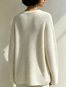 Balvessa Women's Solid Color Casual Versatile Daily Wear Long Sleeve Sweater - White - View 3