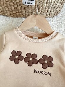 SHEIN 女嬰3件套：針織素色圓領衛衣、梭織素色立領背心外套與長褲，保暖內裡刷毛加厚冬季款 - 咖啡棕 - 查看 5