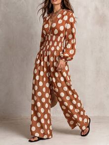 Solivie Women's Fall Brown And White Polka Dot Dress, Suitable For Daily Romantic Casual Boho Outfits, Vacation - Multicolor - View 6