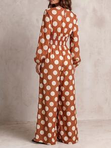 Solivie Women's Fall Brown And White Polka Dot Dress, Suitable For Daily Romantic Casual Boho Outfits, Vacation - Multicolor - View 4