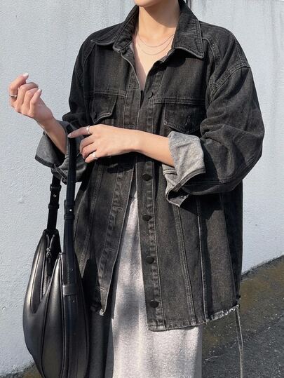 DAZY ウィメンズ ダメージウォッシュ ルーズフィット スプリットヘム カジュアルジーンズ、秋服、ジージャケット 長袖 ウィメンズ
