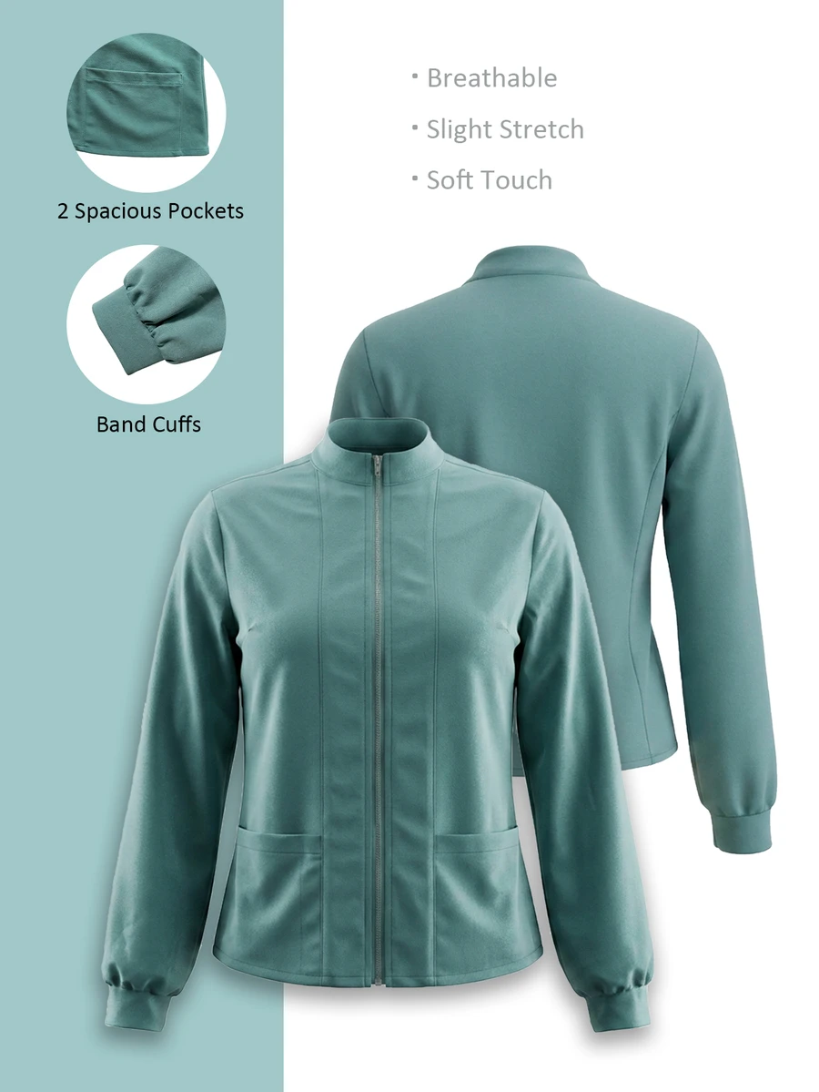 TaskEZ Zip Up Solid Scrub Coat - Teal Blue - View 1