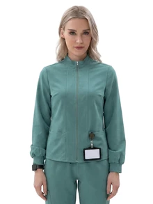 TaskEZ Zip Up Solid Scrub Coat - Teal Blue - View 7