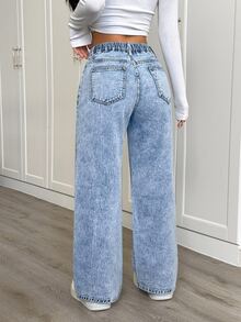 SHEIN PETITE CURVE Celana Jeans Denim Ukuran Besar dengan Saku, Kancing, dan Resleting untuk Musim Gugur/Dingin (Format, Bisnis, Chic, Basic, Goth, Halloween, Natal, Festival) PETITE CURVE Payet dan Rhinestone - Biru - View 7