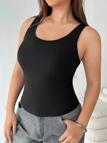 Solflare Spring/Summer Clothing Multi-Color White+Black+Grey 3-Color Fitted Plus Size Long Tank Top - Multicolor - View 4