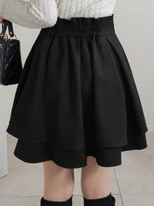 DAZY Women's Pleated Loose Casual Solid Color A-Line Skirt Petite Vacation - Black - View 7