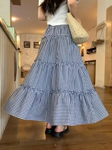 DAZY Women's Casual Plaid Cake Skirt Cute Tops Vacation - Blue - View 9