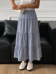 DAZY Women's Casual Plaid Cake Skirt Cute Tops Vacation - Blue - View 4