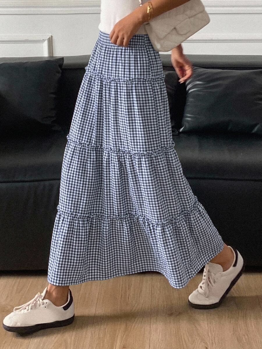 DAZY Women's Casual Plaid Cake Skirt Cute Tops Vacation - Blue - View 1