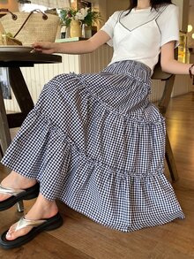 DAZY Women's Casual Plaid Cake Skirt Cute Tops Vacation - Blue - View 8