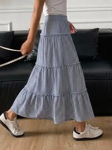 DAZY Women's Casual Plaid Cake Skirt Cute Tops Vacation - Blue - View 3