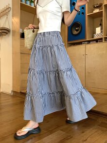 DAZY Women's Casual Plaid Cake Skirt Cute Tops Vacation - Blue - View 6