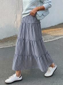 DAZY Women's Casual Plaid Cake Skirt Cute Tops Vacation - Blue - View 5