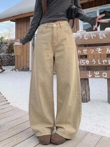 DAZY Women's Loose Fit Long Solid Color Harem Jeans - Khaki - View 3
