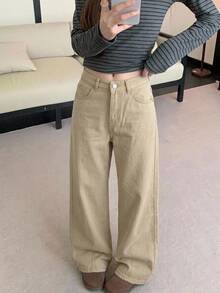 DAZY Women's Loose Fit Long Solid Color Harem Jeans - Khaki - View 2