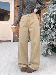 DAZY Women's Loose Fit Long Solid Color Harem Jeans - Khaki - View 4