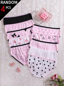 [4pcs Random] All Season Back To School Cute Girl Pattern Printed Pink Eyes Bow Heart Color Scheme Triangle Panties For Girls - Multicolor - View 2