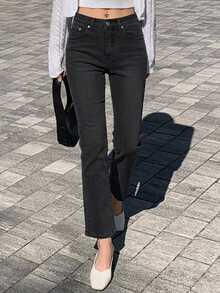 DAZY Women's Flared Jeans With Pockets, Fashionable And Versatile Casual Pants - Black - View 5