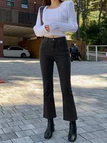 DAZY Women's Flared Jeans With Pockets, Fashionable And Versatile Casual Pants - Black - View 2