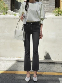 DAZY Women's Flared Jeans With Pockets, Fashionable And Versatile Casual Pants - Black - View 10