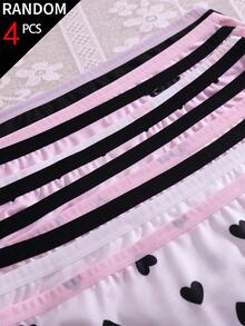SHEIN Random 4pcs/Set Teen Girl Simple Fashion Bow Polka Dot Heart Print Underwear 5pcs Set Autumn Winter - Multicolor - View 3
