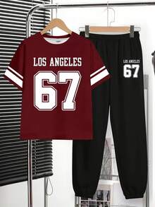 Tween Boy Casual Comfortable Kids Fashion Minimalist Round Neck Short Sleeve T-Shirt And Long Pants Set - Multicolor - View 7