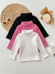 SHEIN 3PCS Baby Girls High Neck Winter Tops - Multicolor - View 5
