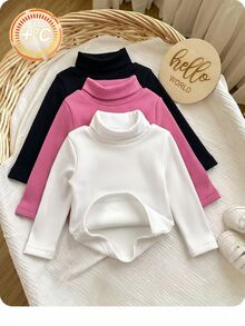 SHEIN 3PCS Baby Girls High Neck Winter Tops - Multicolor - View 8