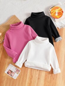 SHEIN 3PCS Baby Girls High Neck Winter Tops - Multicolor - View 7