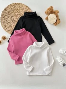 SHEIN 3PCS Baby Girls High Neck Winter Tops - Multicolor - View 6