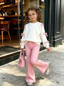 SHEIN Elladie kids مجموعة فتاة ذات طابع حلو وأنيق، تتكون من ملابس علوية بيضاء مزينة بفيونكة ثلاثية الأبعاد + بنطلون ذو قصة واسعة أسود، ملابس علوية سوداء مزينة بفيونكات وردية متعددة، بنطلون ذو قصة واسعة باللون الفوشيا، طابع حلو وأنيق مناسب للعودة إلى المدرسة والخروجات والأناقة الشارعية - متعدد الألوان - مشاهدة 6