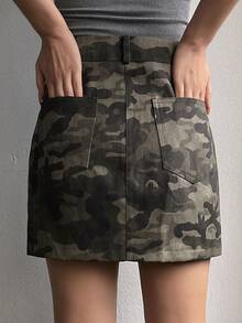 DAZY Women's Camouflage Print Short Casual Mini Skirt - Olive Green - View 6