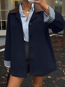 DAZY Women's Casual Contrast Color Windbreaker Jacket, Regular Fit, Autumn Women Coats - Navy Blue - View 7