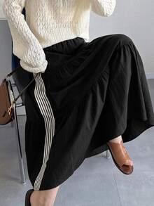 FRIFUL Women's Contrast Color Striped Skirt - Black - View 3