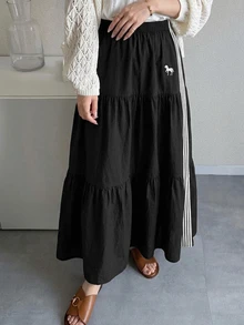 FRIFUL Women's Contrast Color Striped Skirt - Black - View 5