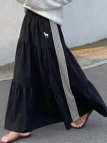 FRIFUL Women's Contrast Color Striped Skirt - Black - View 1
