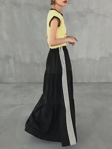 FRIFUL Women's Contrast Color Striped Skirt - Black - View 7