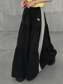FRIFUL Women's Contrast Color Striped Skirt - Black - View 6