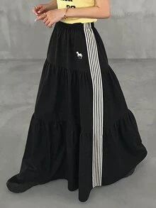 FRIFUL Women's Contrast Color Striped Skirt - Black - View 8
