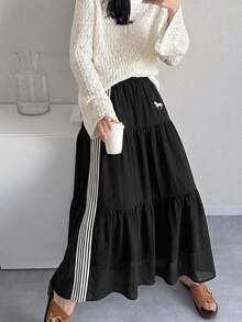 FRIFUL Women's Contrast Color Striped Skirt - Black - View 2