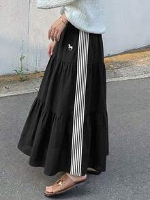 FRIFUL Women's Contrast Color Striped Skirt - Black - View 4