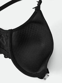Bralution 1pc Women's Lace Trim Bra, Simple Daily Push-Up Lingerie - Black - View 9