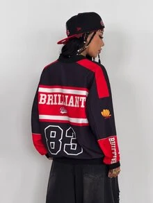 Coolane 男女款秋冬外出休閒街頭風 Ricing 賽車手圖案寬鬆賽車夾克，情侶同款，情侶裝 - 彩色 - 查看 7