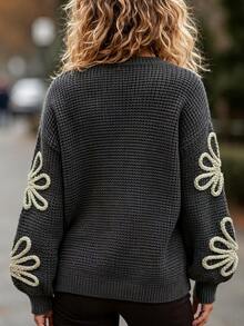 Holdful Holdful Women's 3D Floral Pattern Casual Daily Cardigan - Grey - View 2