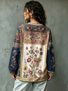 Breezaya Kaos Kasual Motif Bunga Ukuran Besar untuk Musim Gugur - MultiWarna - View 2