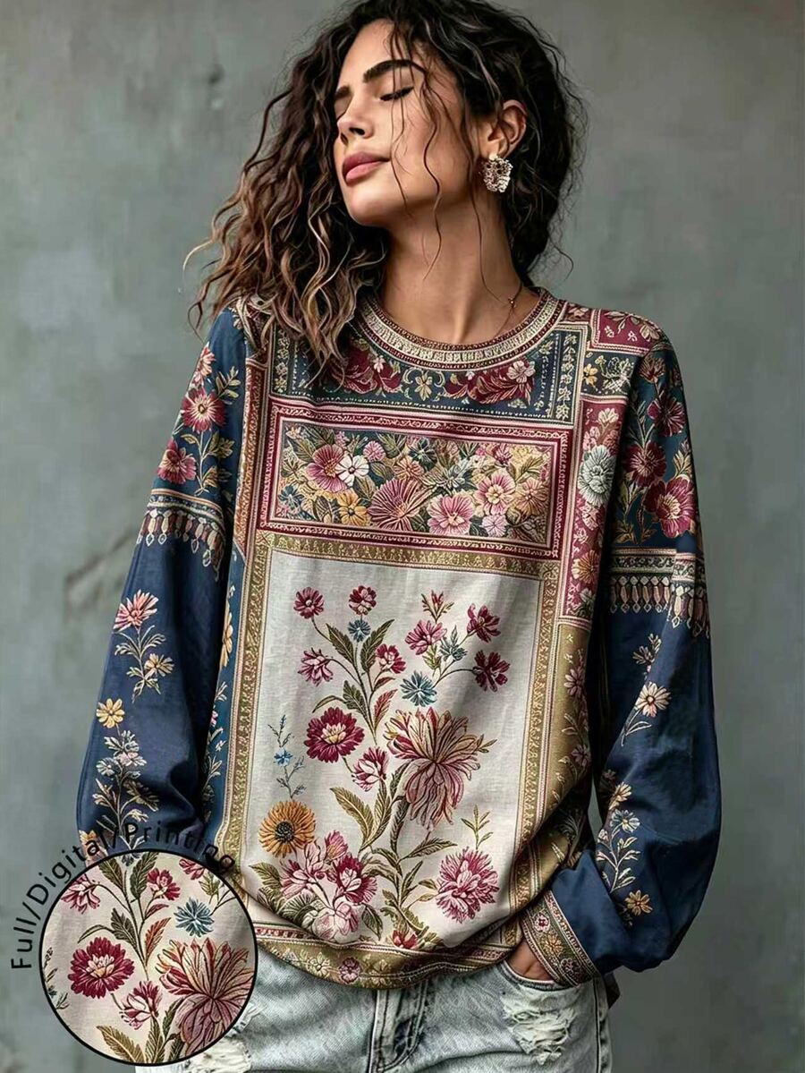 Breezaya Kaos Kasual Motif Bunga Ukuran Besar untuk Musim Gugur - MultiWarna - View 1