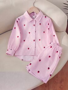 SHEIN Elladie kids 2件組少女拼接對比色不對稱領長袖白色襯衫，附背部蝴蝶結與拼接長褲，返校生日穿搭 - 彩色 - 查看 5